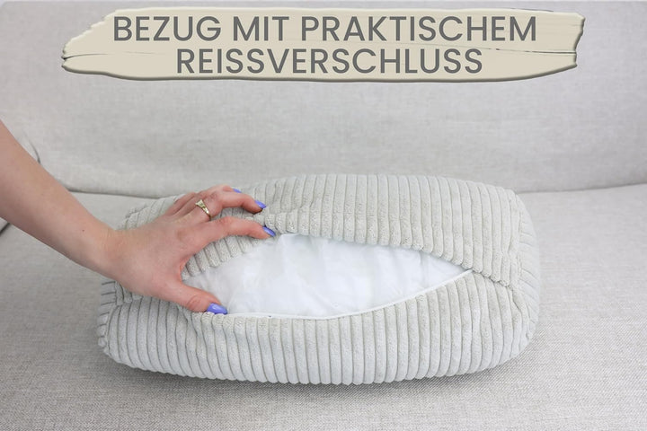 Amilian Nackenrolle mit Bezug 40x15 cm – Cord Kissen mit Füllung – Waschbar – Für Erwachsene & Kinde