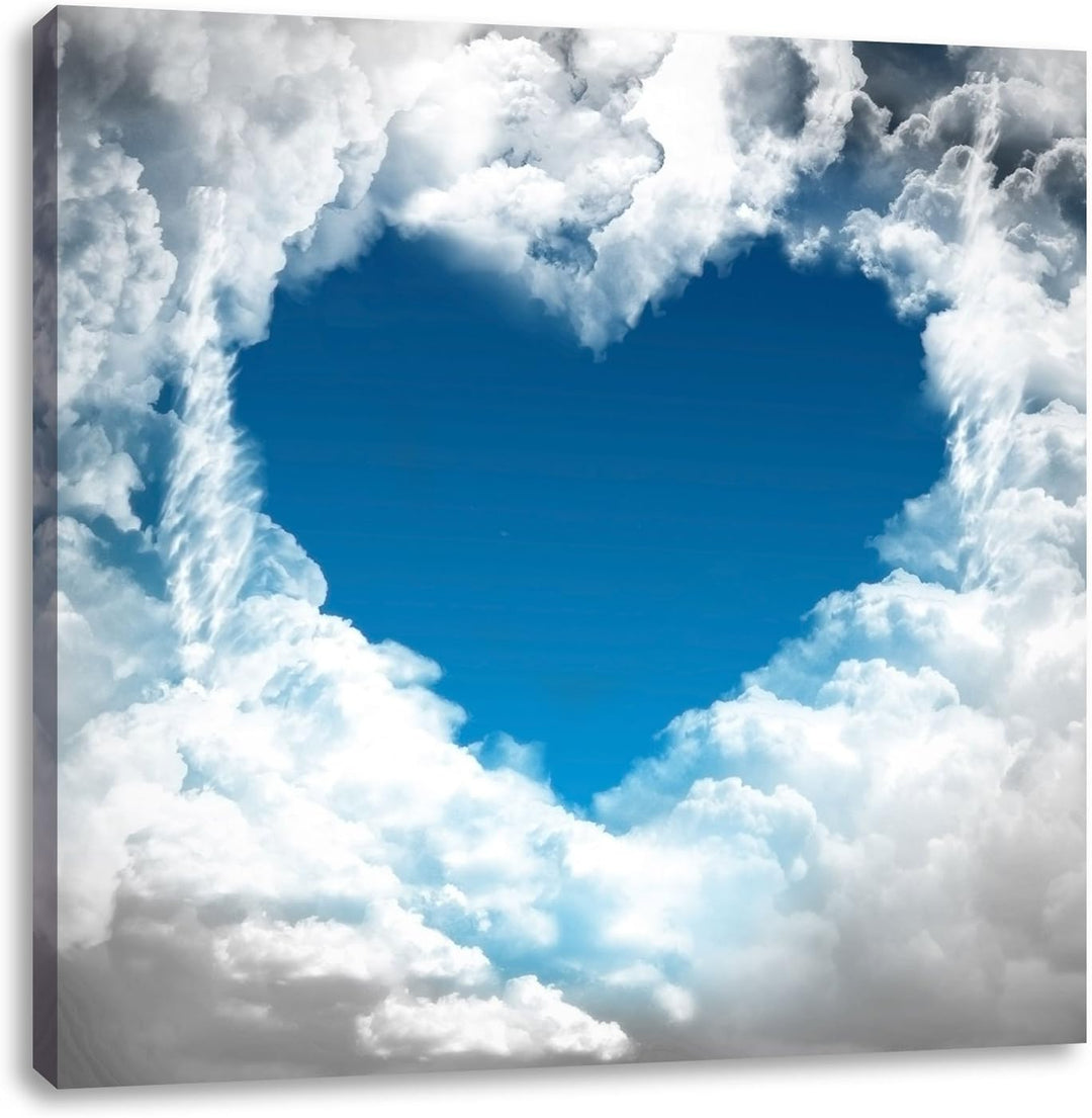 Pixxprint Romantisches Herz in den Wolken als Leinwandbild | Grösse: 70x70 cm | Wandbild | Kunstdruc