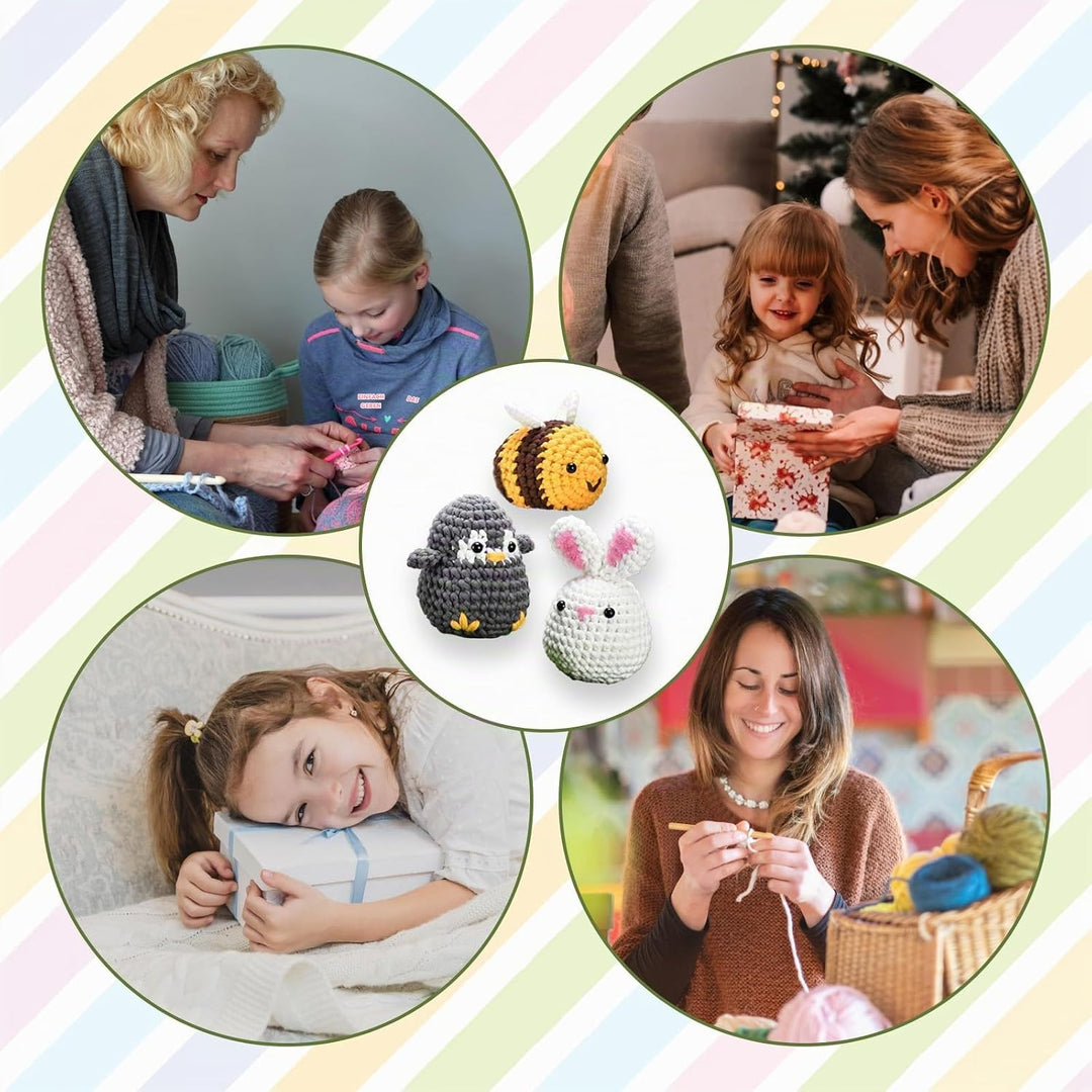 ZexJpr Häkelset Für Anfänger, Crochet Set, Stricken für Anfänger, DIY Häkeln Kit Mit Biene, Hase Und