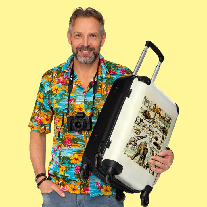 Koffer gross Trolley Rollkoffer Reisekoffer mit 4 Rollen Fotokoffer - Vintage - Wildtiere - Safari -