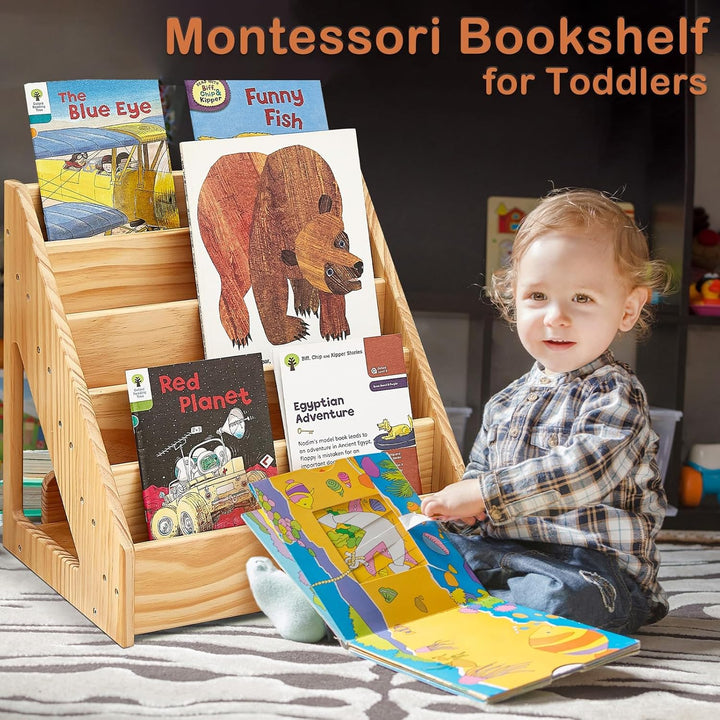 FUNLIO Montessori Bücherregal für Kleinkinder 1-5 Jahre, Nach vorne gerichtetes bücherregal mit Grif