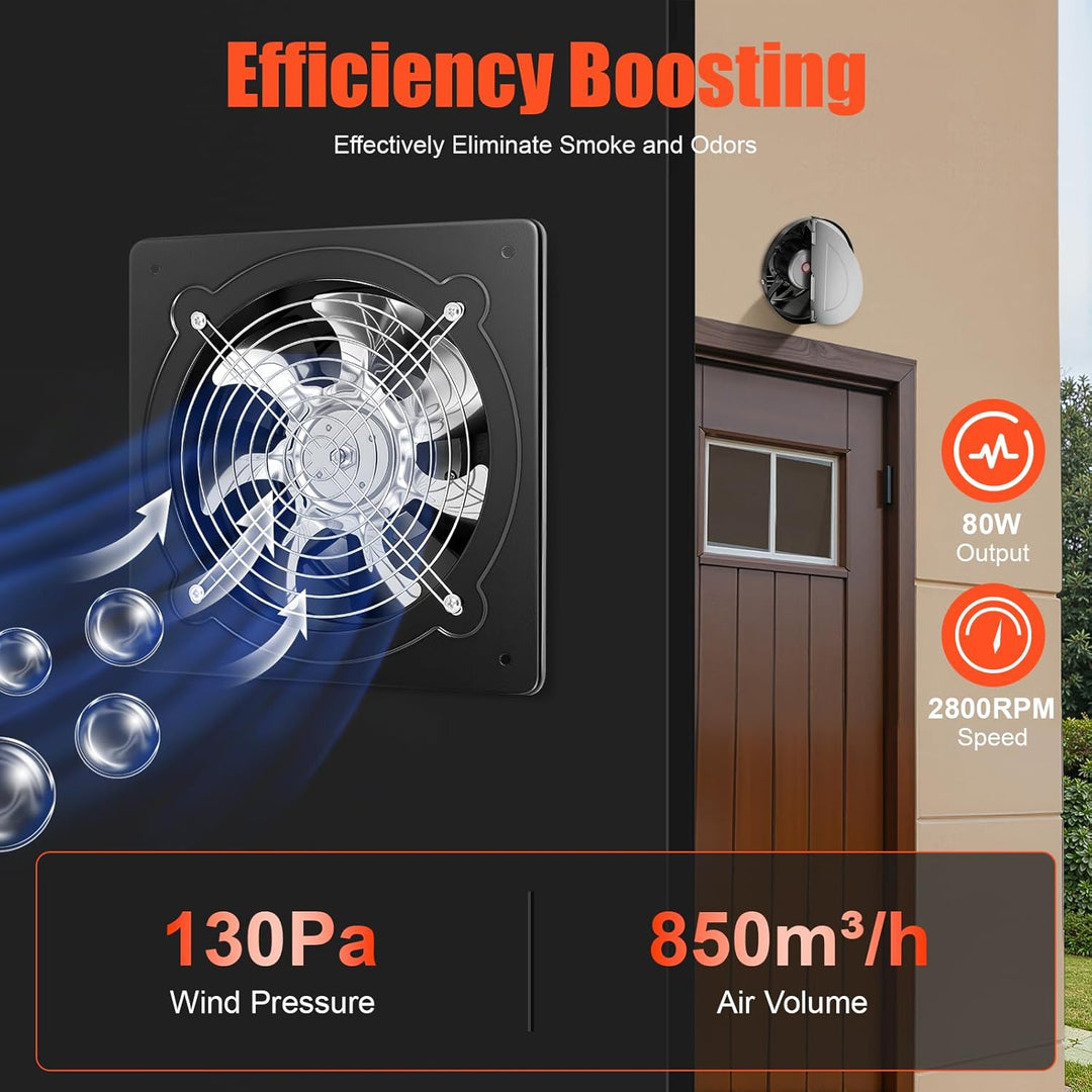 25 * 25 * 15cm Schwarz Axial Industrie Ventilator 200mm Gebläse Lüfter Wand Fenster Abluftventilator