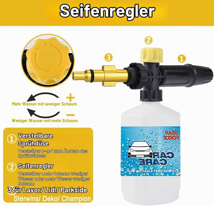 BEARFORCE Hochdruckreiniger Schneeschaumlanze Schaumdüse mit 0,6 L Flasche, kompatibel mit Lavor Lid