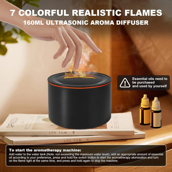 Vulkan Luftbefeuchter Flammen Aroma Diffusor: 160ml Ätherisches Öl Diffuser 7 Farbwechsel-Flammeneff