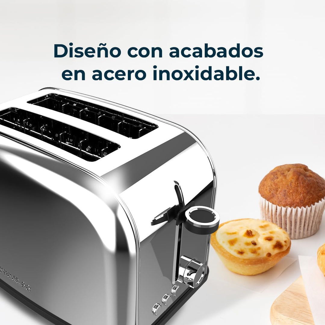 Cecotec Vertikaler Toaster Toastin' time 850 Inox Essential, 850W, Doppelter langer Schlitz und brei