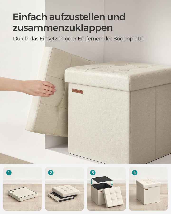 SONGMICS 38 cm Sitzbank mit Stauraum, klappbare Sitztruhe, Aufbewahrungsbox, Fussbank, cremeweiss LS