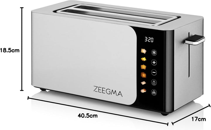 ZEEGMA TOSTEE SMART 4-Scheiben-Edelstahl-Brottoaster, Brötchenhalter, 1500 W, Auftauen, Aufwärmen &