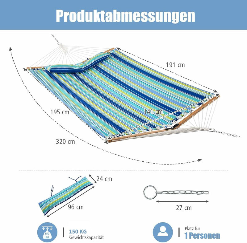 COSTWAY Hängematte mit Kissen, atmungsaktive Liegefläche ca. 190 x 140 cm, Belastbarkeit bis 150 kg,