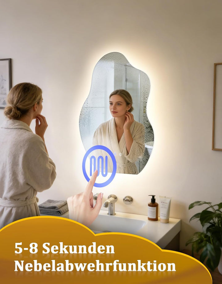 Asymmetrisch Badspiegel Mit Beleuchtung,LED Bad Wand Spiegel Badezimmer Wandspiegel Mit Licht, IP44