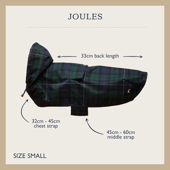 Rosewood x Joules Blackwatch Check Packaway Hundejacke, Grösse S, leicht, wasserabweisend, mit Kapuz