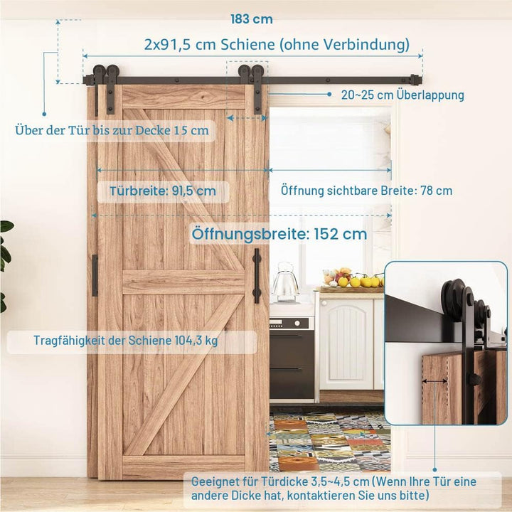 WINSOON 183CM/6FT Schiebetürbeschlag Bypass Doppeltür Doppeltür Set Schiebetür Komplettset Robustes,