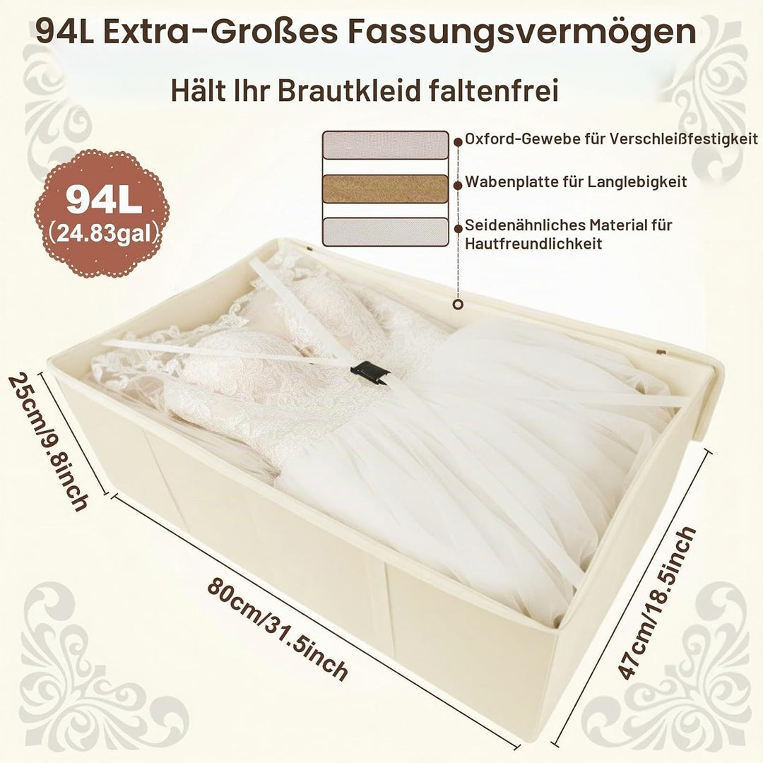 Brautkleid-Aufbewahrungsbox – Grosse Brautkleid-Konservierungsbox 94L mit säurefreiem Seidenpapier,