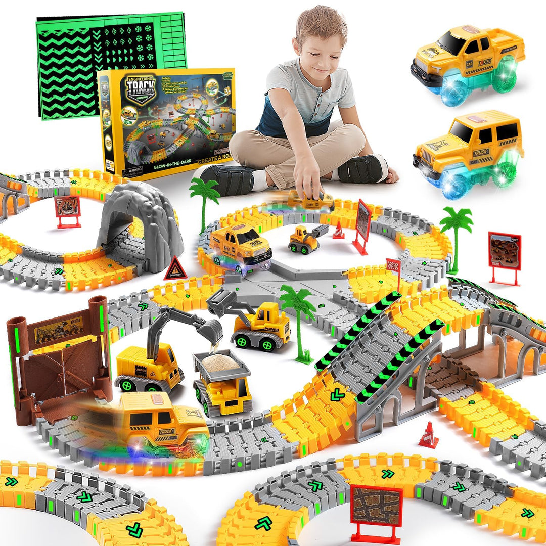 Jungen Autorennbahn ab 3 4 5 6 7 8 Jahre, 264 Stück 5 Cars Bagger Spielzeug Autorennbahn Rennbahn 2