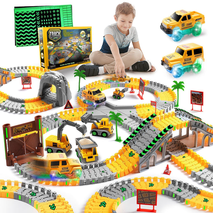 Jungen Autorennbahn ab 3 4 5 6 7 8 Jahre, 264 Stück 5 Cars Bagger Spielzeug Autorennbahn Rennbahn 2
