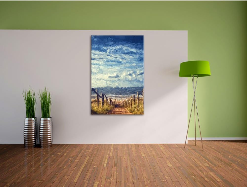 Pixxprint Weg zum Strand am Meer Kunst Pinsel Effekt, Format: 100x70 auf Leinwand, 100x70