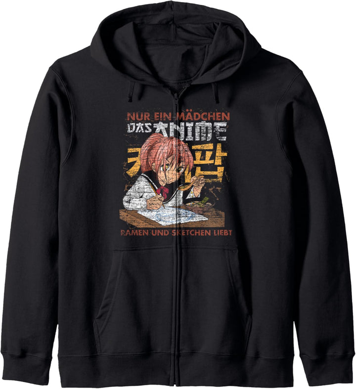 Nur ein Mädchen das Anime Ramen und Sketchen liebt Anime Kapuzenjacke
