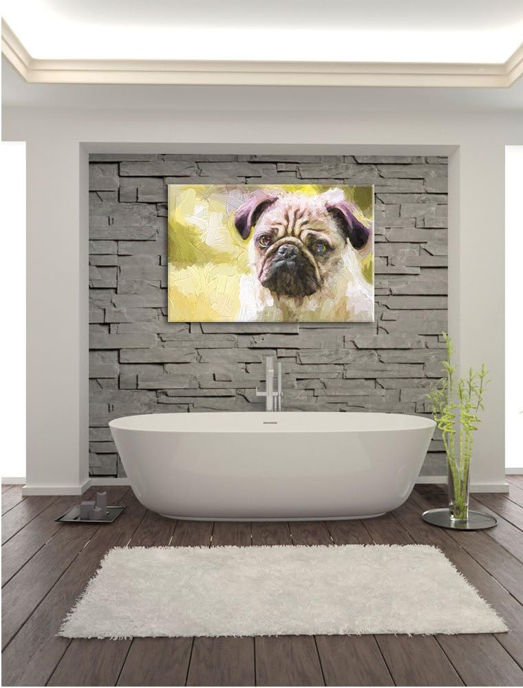 Pixxprint Mopsporträt Kunst / 100x70cm Leinwandbild bespannt auf Holzrahmen/Wandbild Kunstdruck Deko
