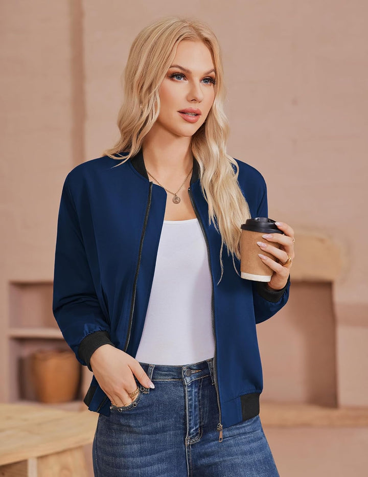 Zeagoo Bomberjacke Damen Kurz Blouson Jacket leichte Fliegerjacke Langarm Casual Frühling Pilotenjac