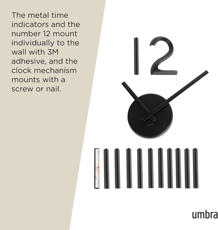Umbra Blink, Moderne und Minimalistische DIY Quarz Wanduhr ohne Rahmen, Ziffern zum Aufkleben, Wandd