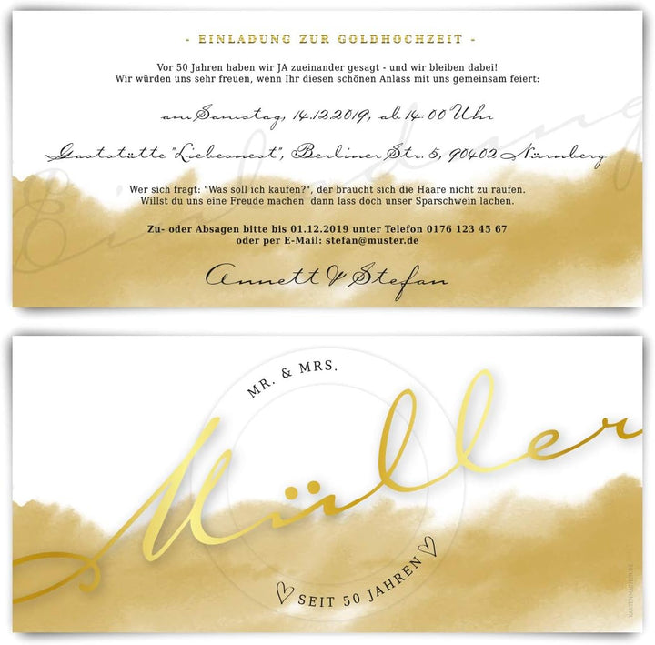Kartenmachen.de 10 x Goldene Hochzeit Hochzeitseinladungen Goldhochzeit individuell Einladungskarten