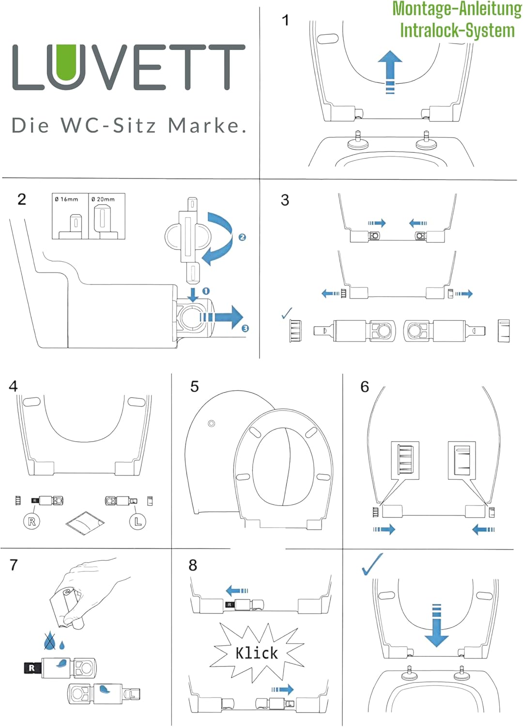 SoftClose Dämpfer-Set für WC-Sitz, 2 Stück mit Montagezubehör, Ersatzteil für Absenkautomatik
