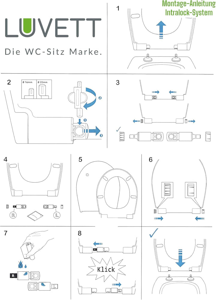 SoftClose Dämpfer-Set für WC-Sitz, 2 Stück mit Montagezubehör, Ersatzteil für Absenkautomatik