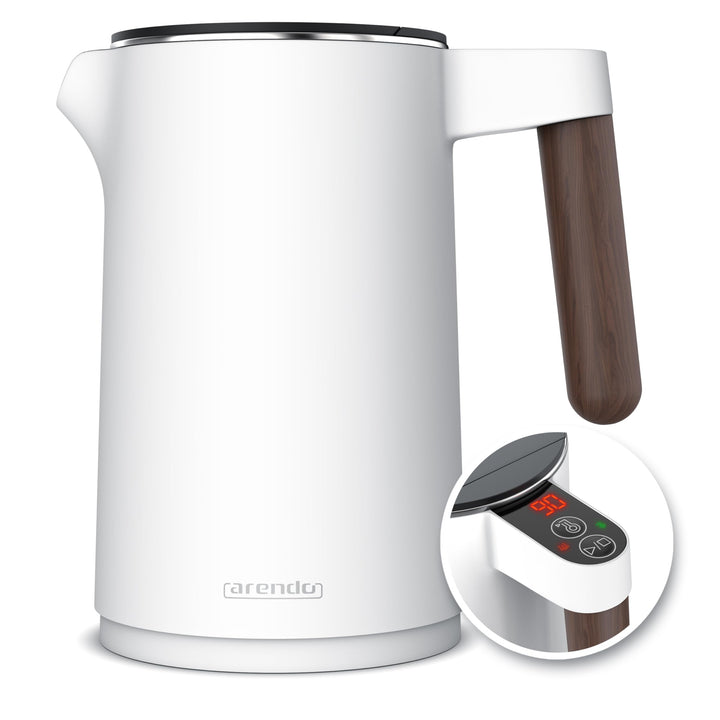 Arendo - Wasserkocher Edelstahl mit Temperatureinstellung - 45°C-100°C - 1.5 Liter - Doppelwand - BP