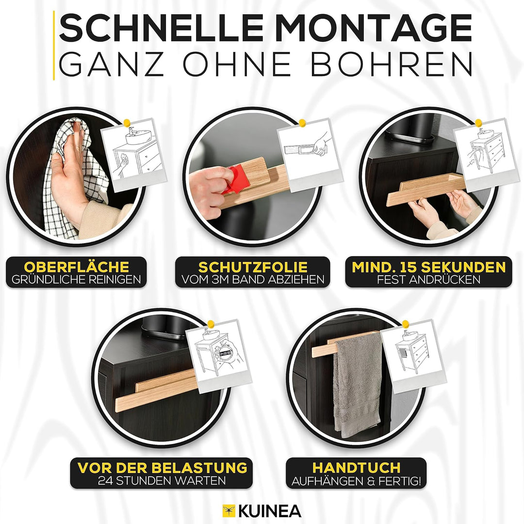 KUINEA Handtuchhalter ohne Bohren - Moderner Handtuchhalter aus [100% Eichenholz] für Bad & Küche I