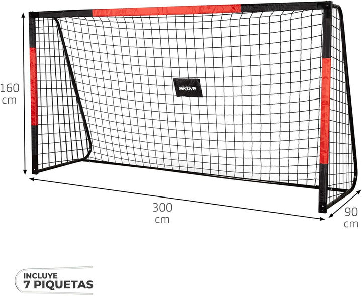 AKTIVE 54307 Fussballtor aus Stahl, Gestell abnehmbar, einfach zu montieren, 300 x 90 x 160 cm, mit