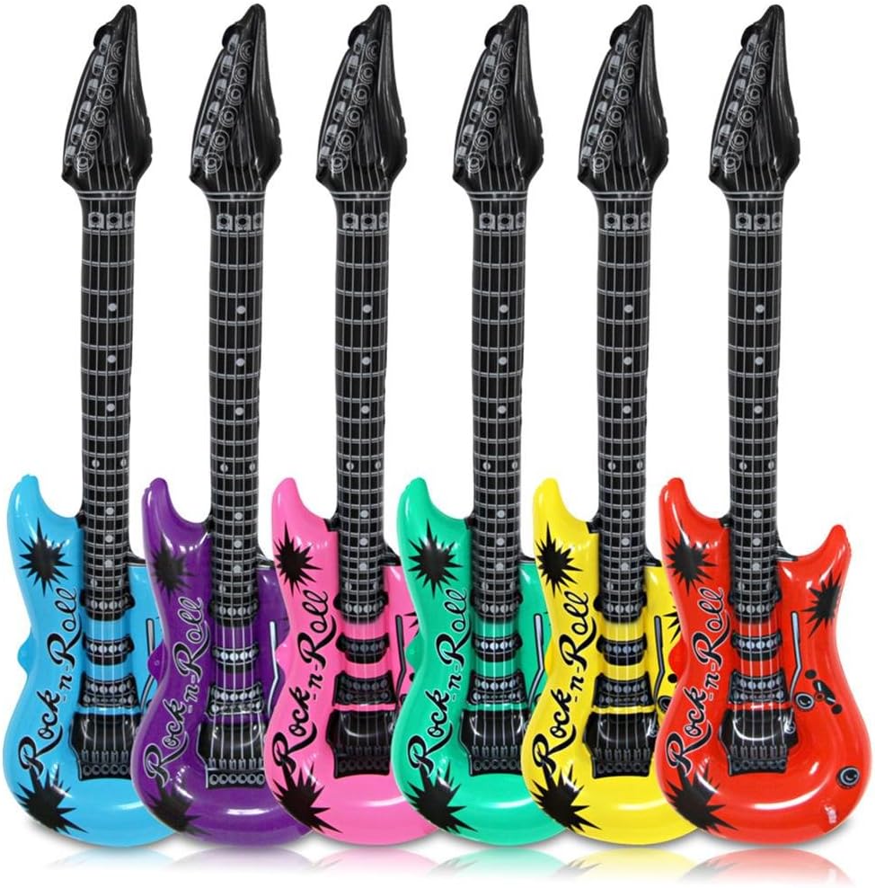 Schramm® 24 Stück Luftgitarren Bunt 100cm in 6 Farben Luft Gitarre Air Guitar aufblasbar