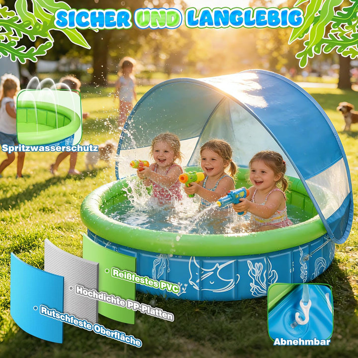 4-in-1 Pop Up Baby Planschbecken, Strandmuschel Baby mit Wasserstrahlen, Babypool Bällepool mit UV S