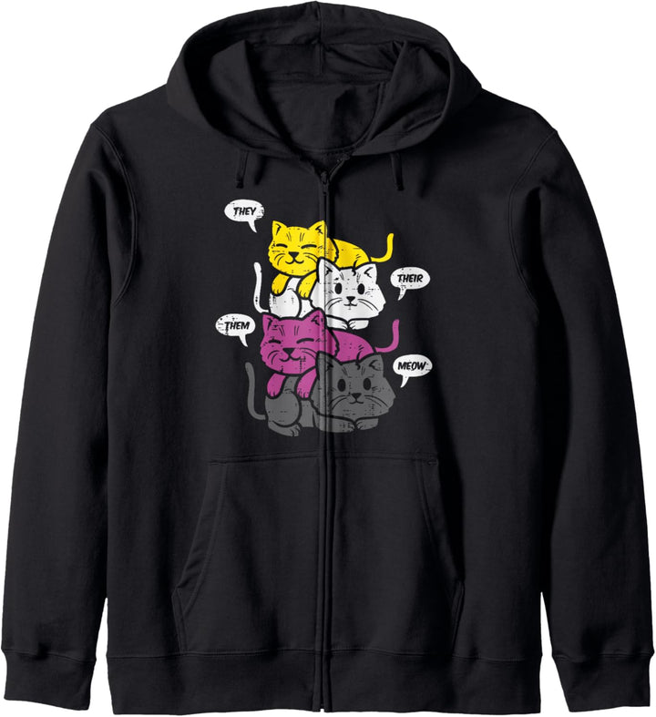 They Their Them Meow Cats Pronouns LGBTQ Non-Binary Flag Kapuzenjacke
