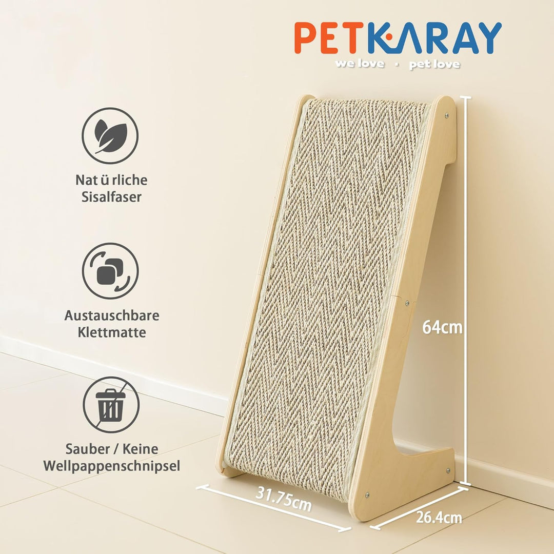 PETKARAY L-förmiges Dual-Use Sisal Kratzbrett für Katzen, 64 cm Hohe Kratzsäule aus Natürlichem Sisa