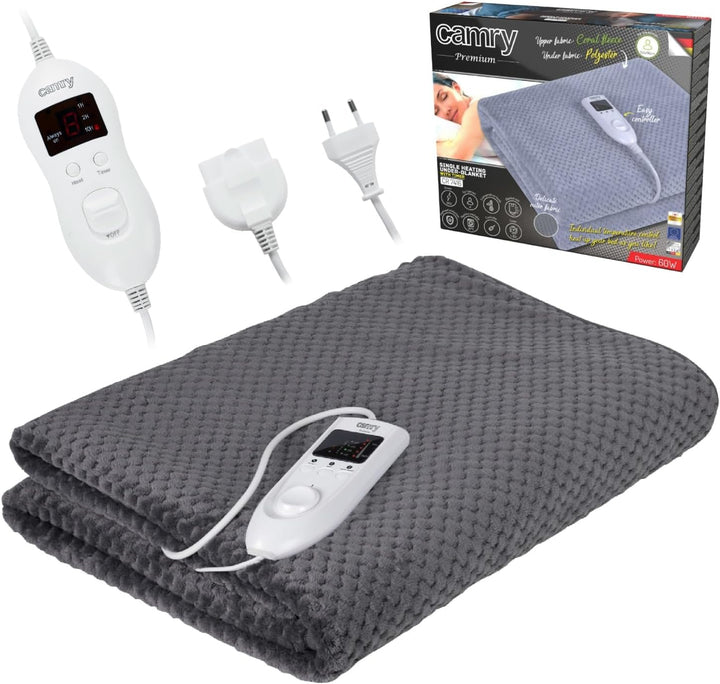 Camry CR-7416 Elektrische Bettheizung, 60 W, 8 Temperaturstufen, Timer, waschbar, 150 x 100 cm, Über