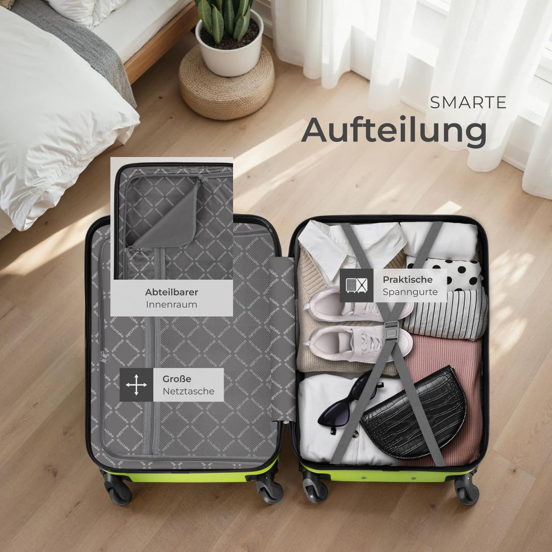 tectake 4 TLG Reisekoffer Set, Hartschalenkoffer Set, Trolley Kofferset, ABS Hartschalen Reisekoffer