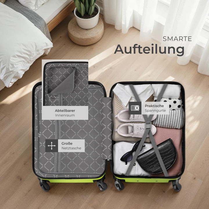 tectake 4 TLG Reisekoffer Set, Hartschalenkoffer Set, Trolley Kofferset, ABS Hartschalen Reisekoffer