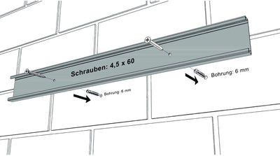 Bruns Gerätehalter Schiene 100 cm mit 8 Haltern + 2 Haken extra für Garten Geräte Werkstatt Besen