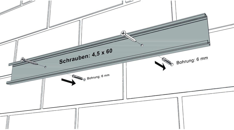 Bruns Gerätehalter Schiene 100 cm mit 8 Haltern + 2 Haken extra für Garten Geräte Werkstatt Besen