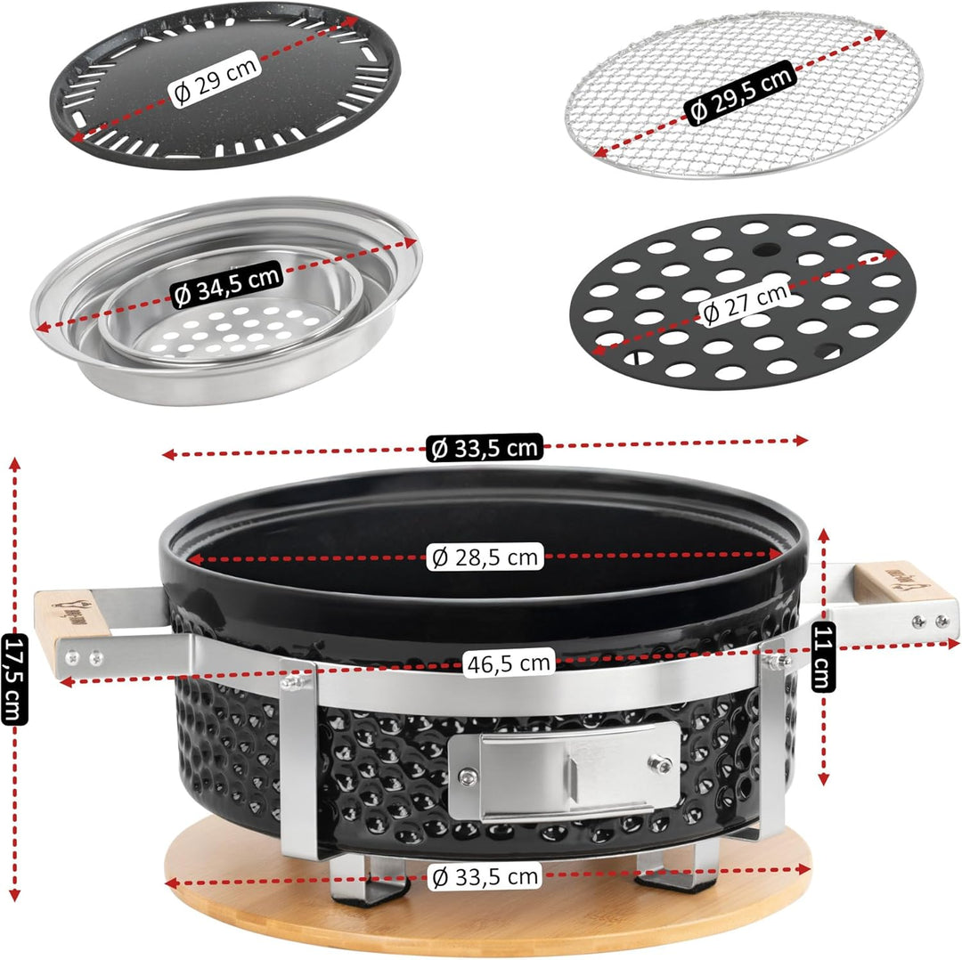 BBQ-Toro Keramik Holzkohletischgrill mit Holzunterlage | Ø 29,5 cm | Outdoor Hibachi Grill für Campi
