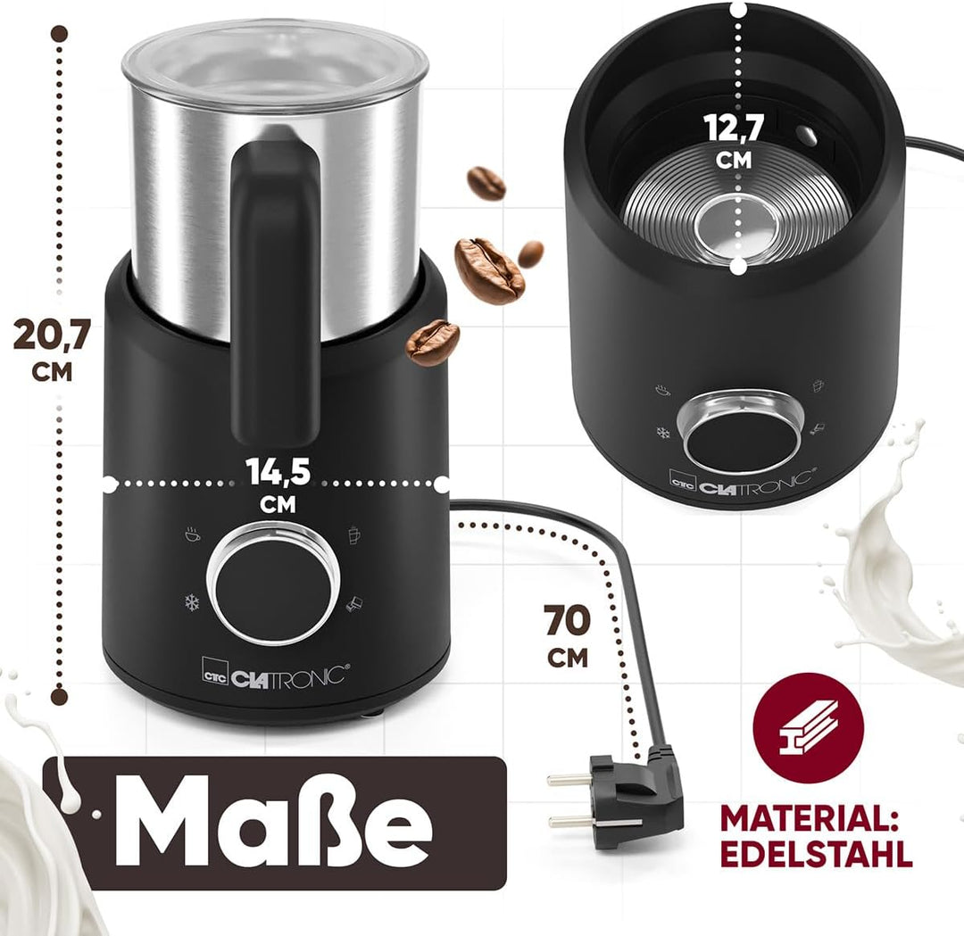 Clatronic® Milchaufschäumer elektrisch | mit Heizfunktion | warmer und kalter Schaum | für dichten,