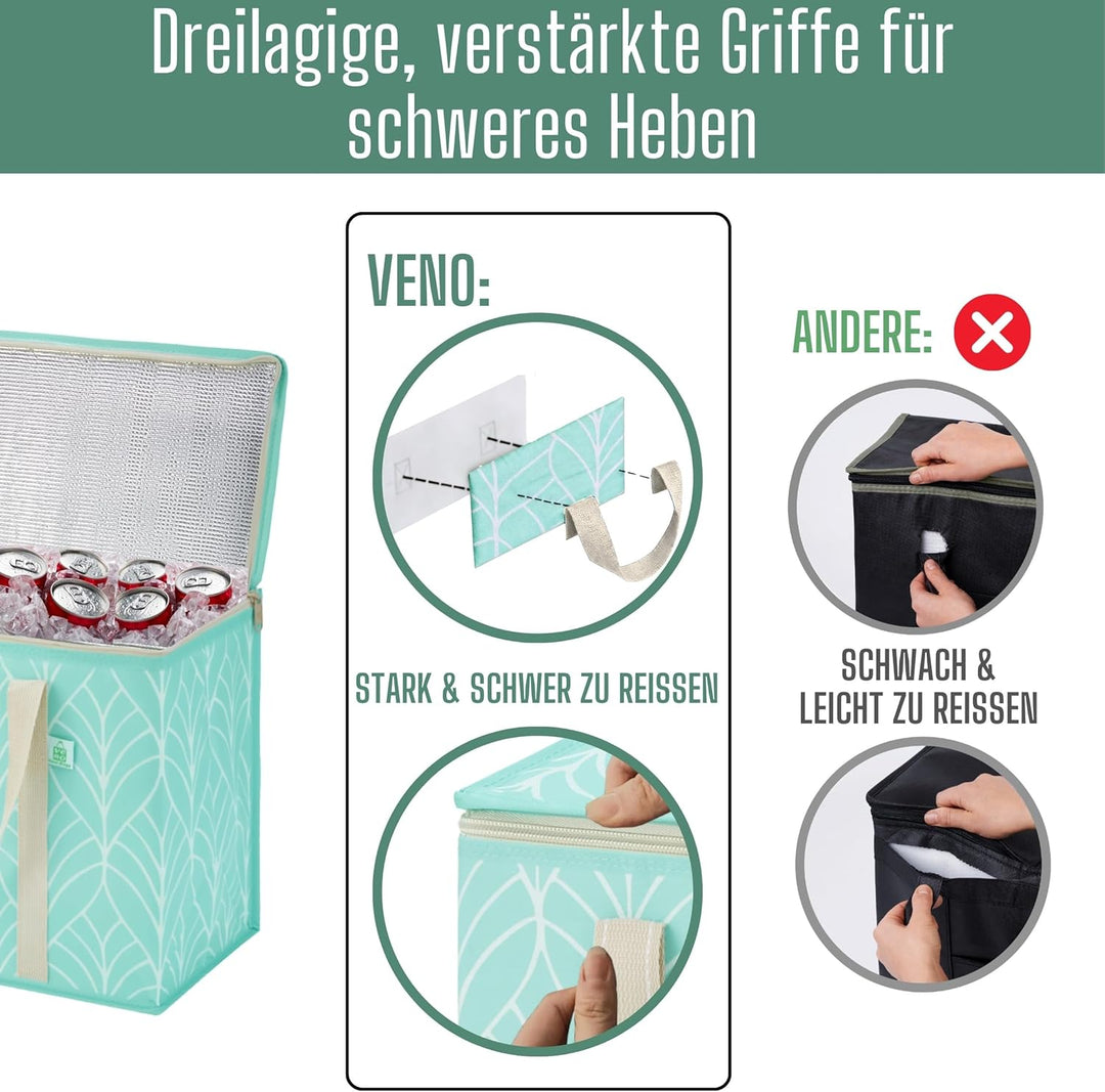 VENO 2 Stück Einkaufstasche Wiederverwendbare Faltbar Kühltasche Einkaufskorb, Gross Picknickkorb Ro