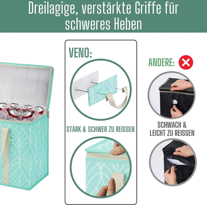 VENO 2 Stück Einkaufstasche Wiederverwendbare Faltbar Kühltasche Einkaufskorb, Gross Picknickkorb Ro