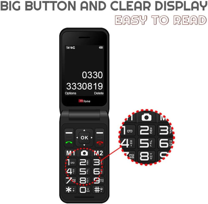 TTfone TT760 Klapptelefon 4G mit Grossen Tasten für Senioren und Notruf-Taste - Entsperrtes Grundleg