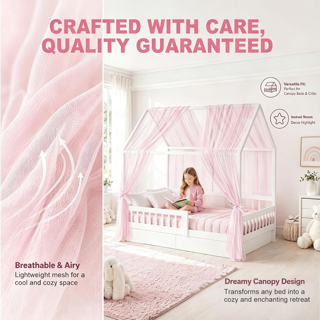 Hausbett Himmel Set, 2 Stück Betthimmel Hausbett für Hausbett Deko Mädchen & Jungen, Bett Vorhang Hi