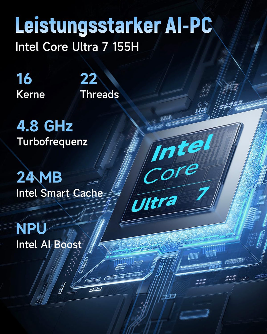 BMAX AI Mini PC B11 Power, Intel Core Ultra 7 155H | 24GB LPDDR5 + 1TB NVMe SSD, Mini PC Windows 11