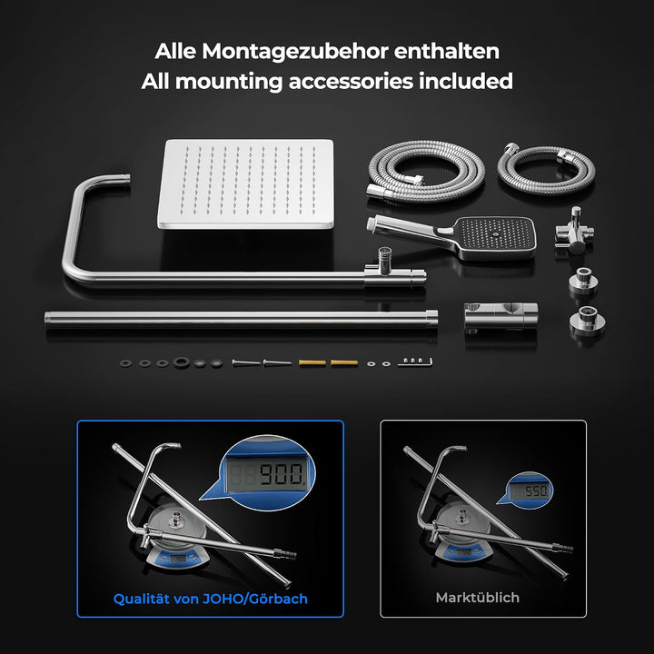 JOHO Edelstahl Duschsystem ohne Armatur, Regendusche Duschset Wassersparend mit Kopfbrause 25x25 cm