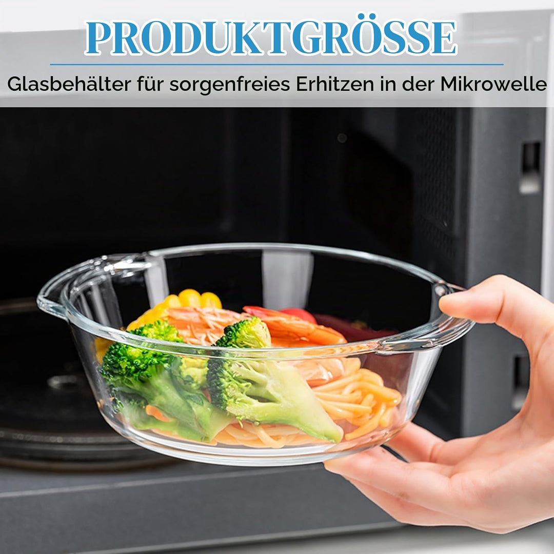 YAYODS Glas Auflaufform mit Deckel 1000ml - Kleine Auflaufform Runde - 21,5 cm Lasagneform Mikrowell