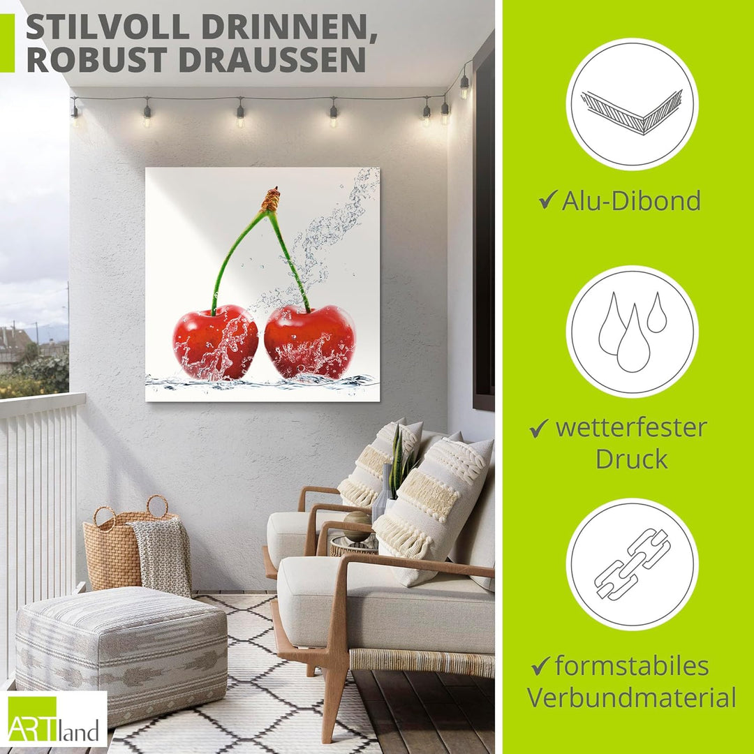ARTland Wandbild Alu Verbundplatte für Innen & Outdoor Bild 40x40 cm Lebensmittel Obst Kirsche Wasse