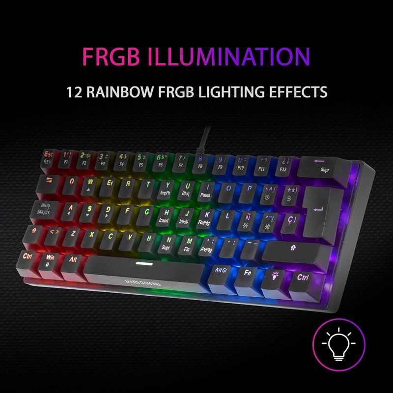 MARSGAMING Gaming MK60 Schwarz, Mechanische Tastatur FRGB, Antighosting, Switch Mechanischer Rot, Po