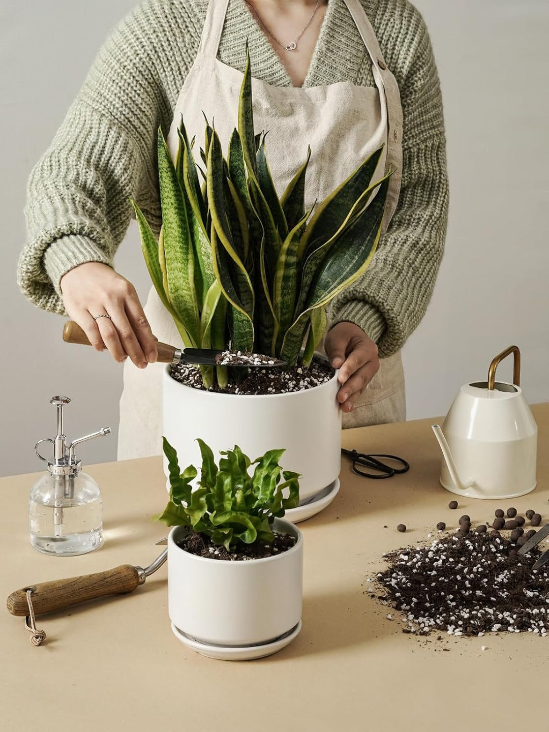 LE TAUCI 2er Pack Keramik Blumentopf Gross, 20+25 cm Durchmesser gross Töpfe Set, übertöpfe für Zimm